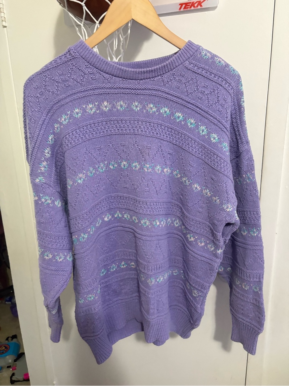 Parkhurst Lavender Crewneck Patterned Knit Sweater medium